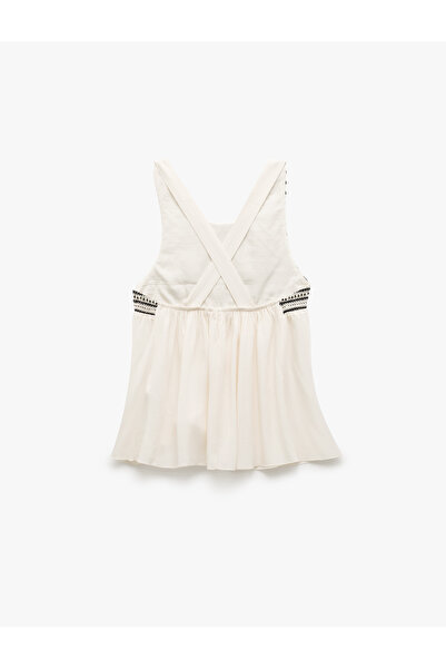 Koton Viscose Fabric U Neck Sleeveless Back Cross Strap Beaded Crochet Blouse