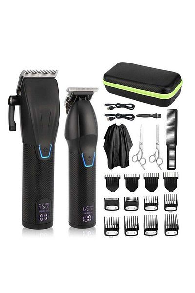 COOYA 14-Pieces Professional Cordless Salon Clipper Set, With LED digital display, Rechargeable, Black