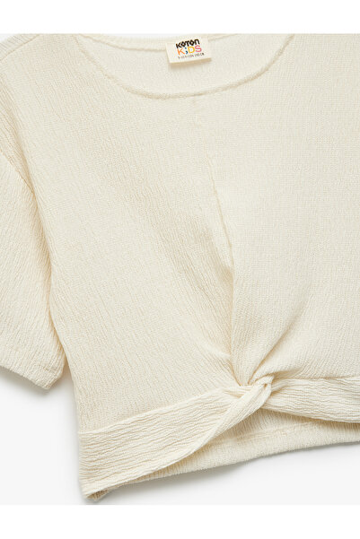 Koton Crew Neck Short Sleeve Crop Blouse with Tie Detail