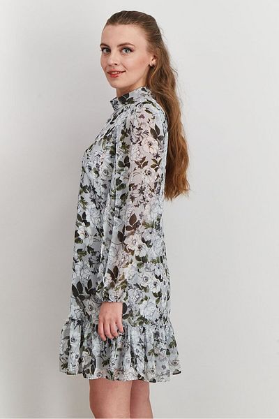 Laundry by Shelli Segal Women Long Sleeve Floral Print Mini Dress, Grey Combo