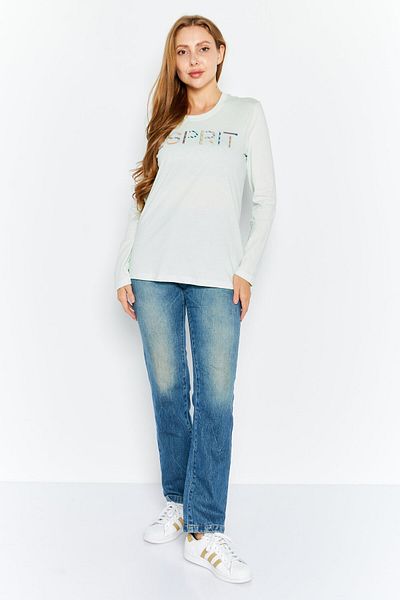Esprit Women Round Neck Long Sleeves Brand Logo T-Shirt, Light Green