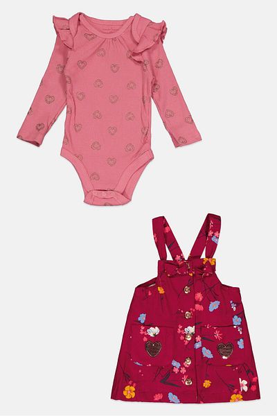 NANETTE LEPORE Toddlers Girl 2 Piece Floral Dress And Long Sleeves Bodysuit, Multicolor