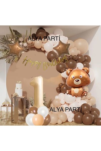 ALYA Party Birthday Set with Number Foil Balloons, Sitting Teddy Bear and Star Foil Balloons