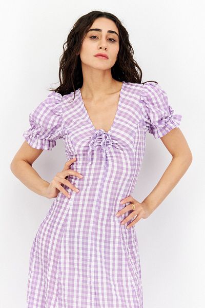 NA-KD Women Checkered Midi Casual Dress, Lilac