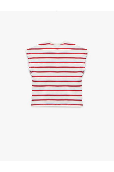 Koton Crew Neck Sleeveless Fish Embroidered Cotton Striped T-Shirt