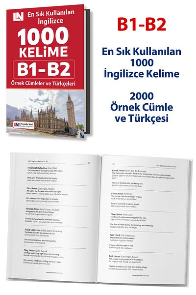 Limasollu Naci Öğretim Yayınları English Vocabulary Book B1-B2 - 1000 Most Frequently Used Words, 2000 Example Sentences and Their Turkish Translations
