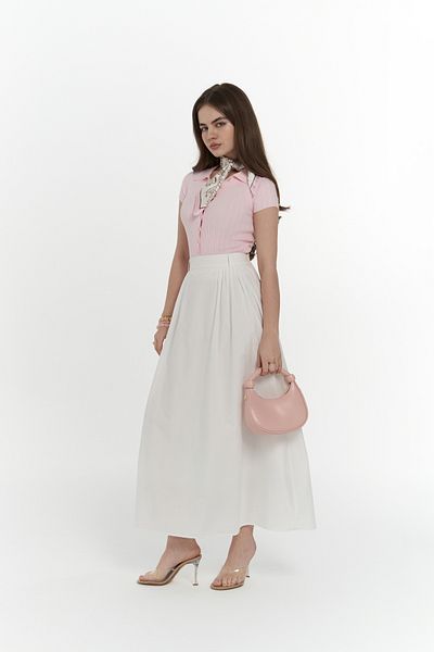 MAİ COLLECTİON Rhea Bridge Detail Long Ecru Skirt