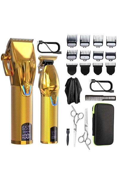 COOYA 20-Pieces Professional Cordless Salon Clipper Set, With LED digital display, Rechargeable, Black