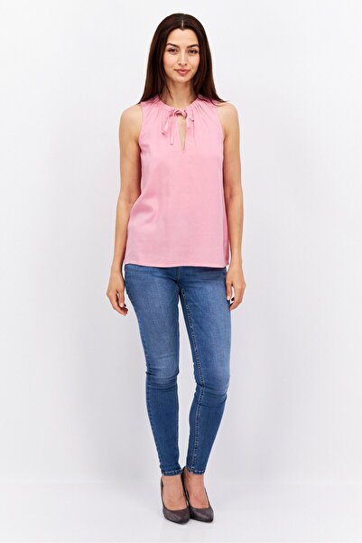 Esprit Women Tie Neck Sleeveless Plain Tank Top, Pink