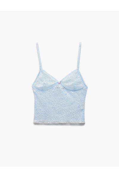 Koton Top de pijama din dantelă cu bretele subțiri cu decolteu inimă