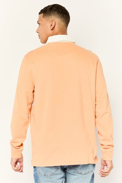 Esprit Men Regular Fit Embroidered Logo Long Sleeves Polo Shirt, Orange