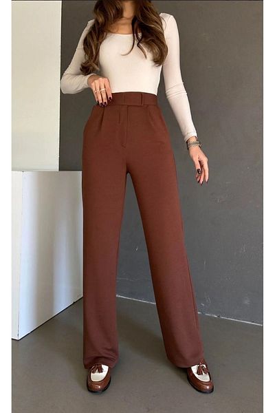 BILDEŞA High Waist Women's Palazzo Trousers - Velcro Waist Design