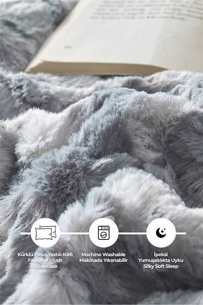 Evlen Home Collection 2' Furry Plush Pillow Case |   50X70 cm |   Soft Supersoft |   Wellsoft Mia Gray/Anthracite
