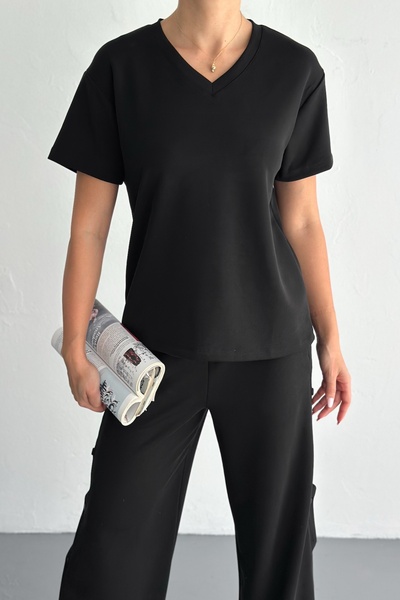 FEMELLE Premium Black Elastic Waist Modal Suit Crinkle Hantel Waistless