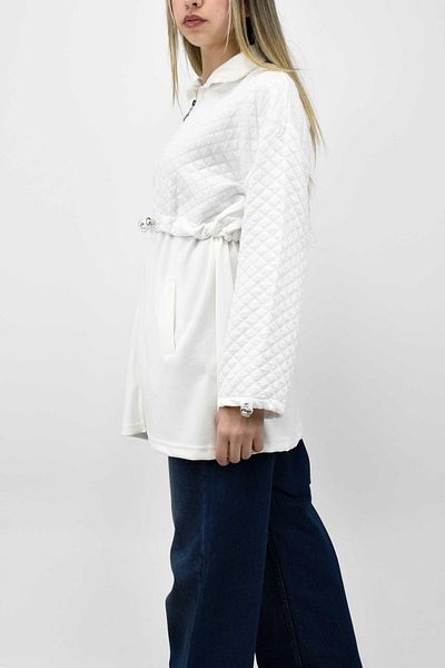 birizmoda Quilted Detailed Zippered Tunic - Ecru