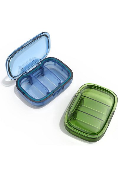 COOYA 2 Pack 3 Compartment Pill Box, Moisture Proof, Travel Pill Organizer For Pocket Purse (Green+Blue)