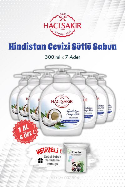Hacı Şakir Buy 7 Pay 6 - Coconut Milk Liquid Hand Soap 300 ml and Rosie