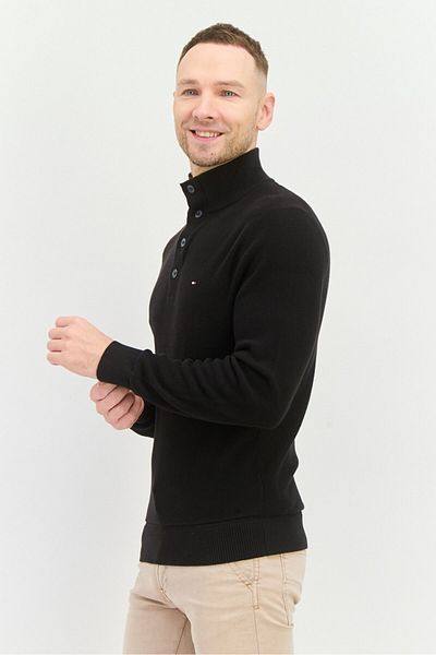 Tommy Hilfiger Men Mock Neck Long Sleeves Brand Logo Sweatshirts Black