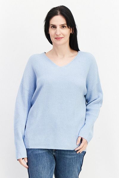 Gerry Weber كنزة نسائية محبوكة بأكمام طويلة ورقبة على شكل حرف V، باللون الأزرق