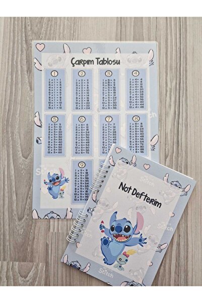 ETİKETİM Stitch Temalı Mavi PVC Çarpım Tablosu ve A5 Not Defteri