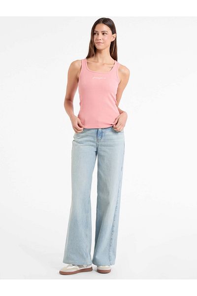 Guess Jeans Gj Tank Top Slim Rib Embro Women's Pink T-Shirt W5Rp48Ka0H1-G682