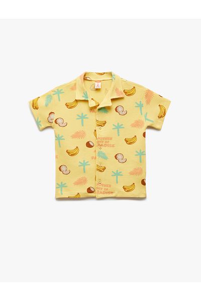 Koton Cotton Fruit Printed Short Sleeve Polo Neck T-Shirt