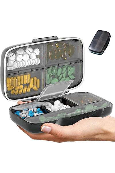 COOYA Pill Organizer, Portable Pill Box, Moisture-Proof, 8 Compartments