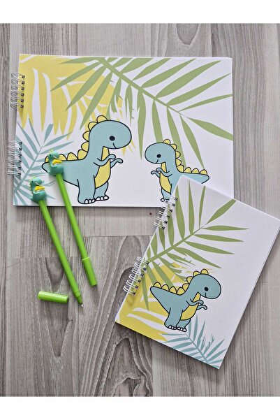 ETİKETİM Dinazor Temalı Resim Defteri 30 Yaprak - A5 Çizgili Defter ve 2 Jel ...