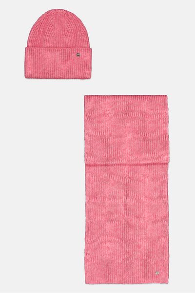 Esprit Women 2 Pcs Rib Knit Beanie And Scarf Set, Pink