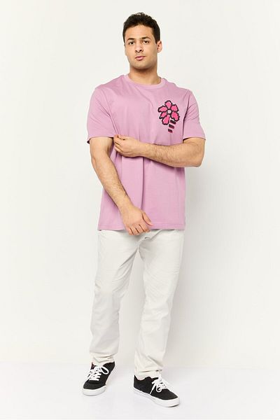 Esprit Men Crew Neck Short Sleeve Printed T-shirts, Purple