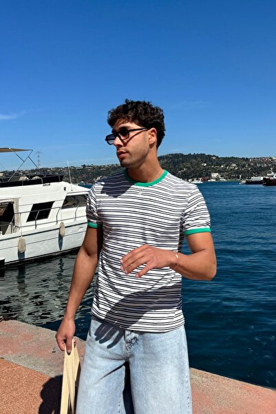 Flaw Wear Tricou cu dungi Old Money Albastru închis