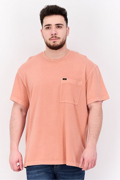 Lee Men Crew Neck Short Sleeve Brand Logo T Shirt, Rust
