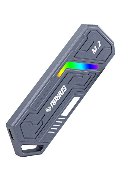 RaXius DK03 USB-A/Type-C Kablolu RGB 22x80 M.2 NVMe Taşınabilir Harici SSD (Boş Kutu)