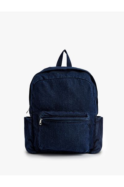 Koton Denim Backpack with Zippered Side Pocket Detail