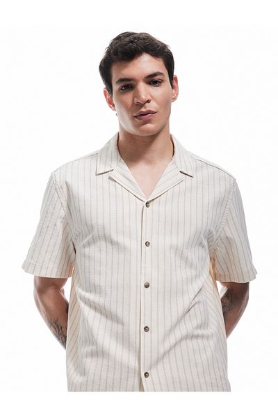 Koton Short Sleeve Regular Fit Turn-Down Collar Cotton Striped Shirt