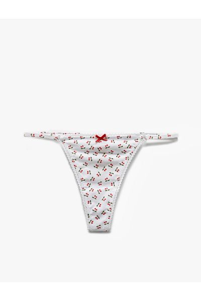 Koton Cotton Bow Detailed Cherry Printed String Panties