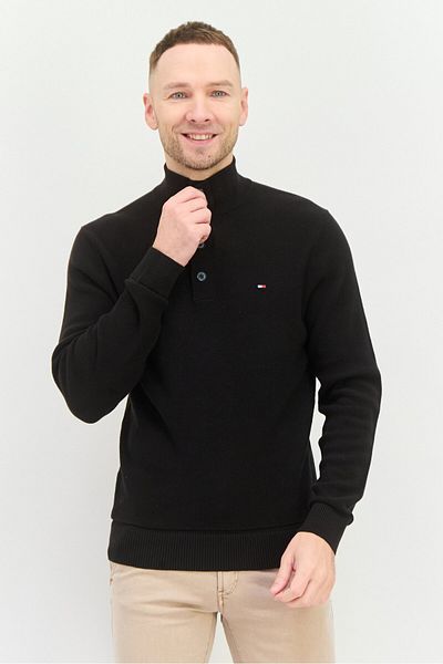 Tommy Hilfiger Men Mock Neck Long Sleeves Brand Logo Sweatshirts Black
