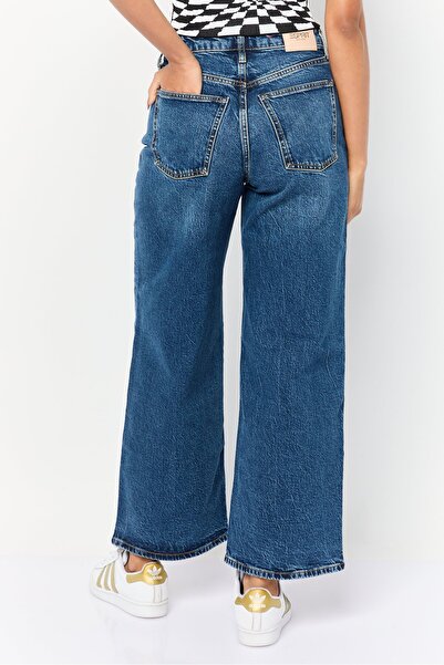 Esprit Women Regular Fit Washed Wide Leg Jeans, Blue