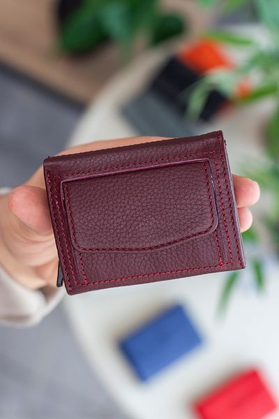 Garbalia Medina Genuine Leather Men's Claret Red Card Holder Wallet with Coin Compartment Mechanism
