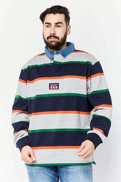 Gant Men Relaxed Fit Stripe Long Sleeves Polo Shirt, Multicolor