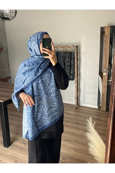 Merwiss Ethnic Retro Patterned Soft Blue Shawl