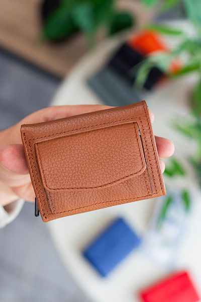 Garbalia Medina Genuine Leather Men's Tan Card Holder Wallet with Coin Compartment Mechanism
