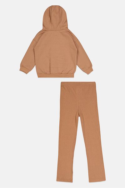Fudo Kids Girl 2 Pieces Brand Logo Hoodie And Leggings Set, Brown