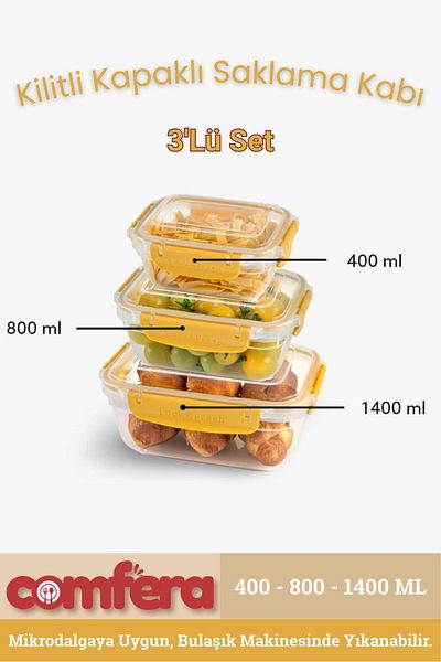BAGER MARKET Leak Proof Rectangular Storage Container Erzak Dowry Set 3-4-1400ml