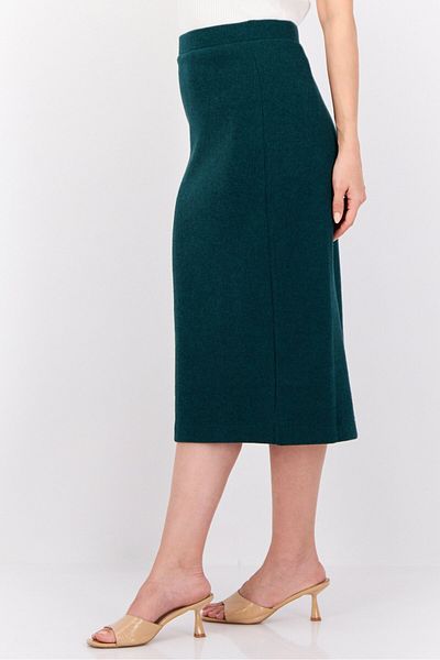Esprit Women Solid Knitted Midi Skirt, Green