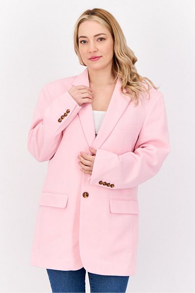 Esprit Women Oversized Fit Plain Semi Formal Blazer, Pink