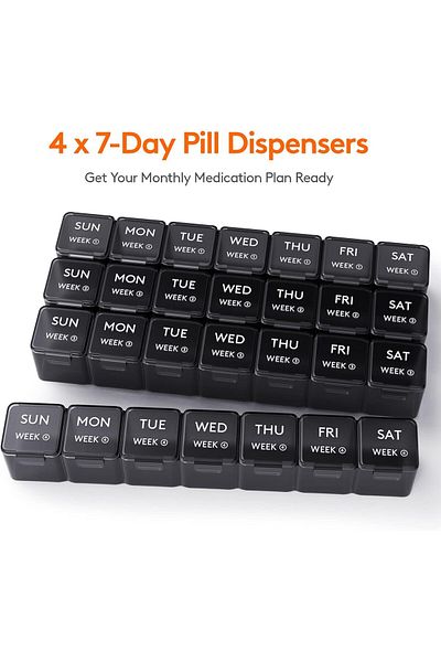 COOYA Pill Organizer,4 Weeks Pill Cases,Large Compartments,for Vitamins Fish Oils Supplements