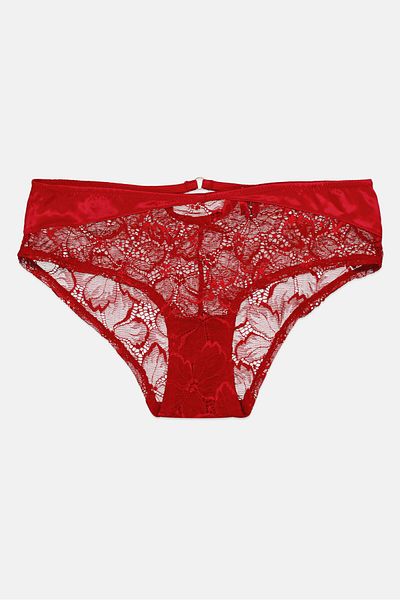 Etam Women Lace Pull-on Short Panty, Red