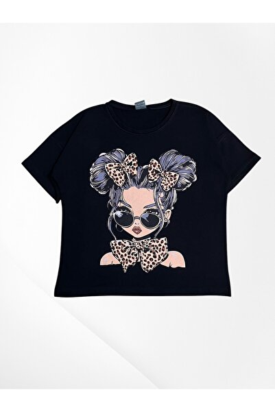 Pijamakids Κοριτσίστικη φόρμα από 100% βαμβάκι, μαύρη, υπέροχη κοριτσίστικη και λεοπάρ φιόγκο με κοντό μανίκι, φαρδύ πόδι, εποχική φόρμα