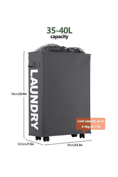 COOYA Laundry Basket on Wheels,Collapsible Corner Storage Bag,Waterproof Slim,with Flexible Handle,40L